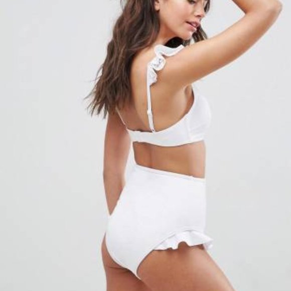 ASOS Lace Neoprene Frill Sweetheart Crop Bikini Top & High Waist Bikini Bottom - Picture 7 of 8